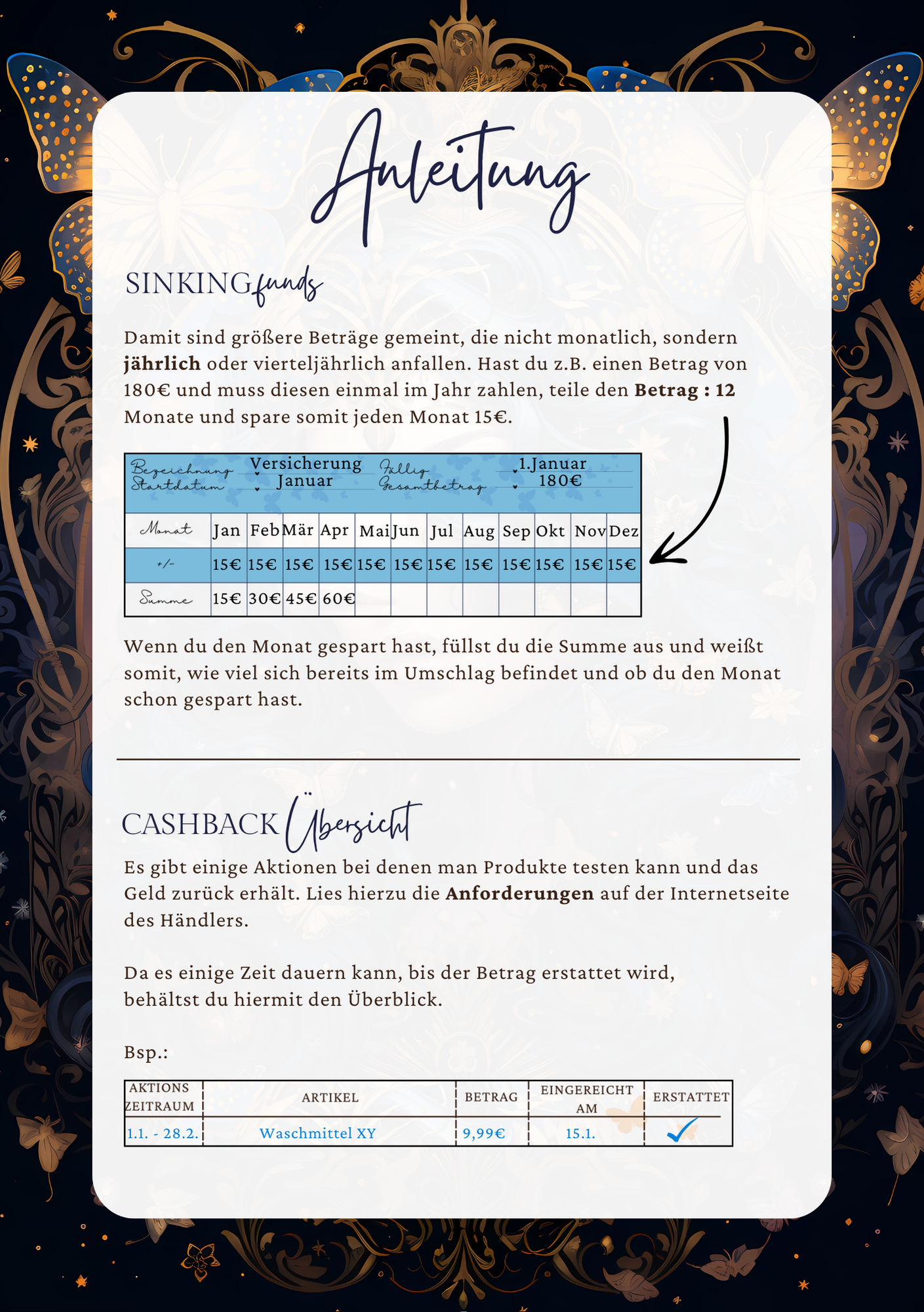 Budget Planer Butterfly mit Spiralbindung